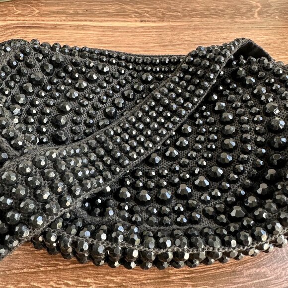 Vintage 1940s Beaded Roger Van S Black Handbag Purse With Shoulder Strap - Picture 4 of 12